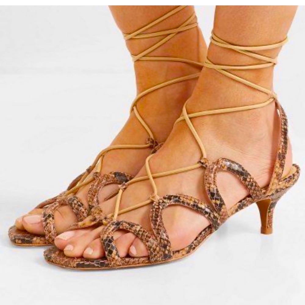 Brand New Zimmerman Embossed Snake Leather Lace-Up Kitten Heel